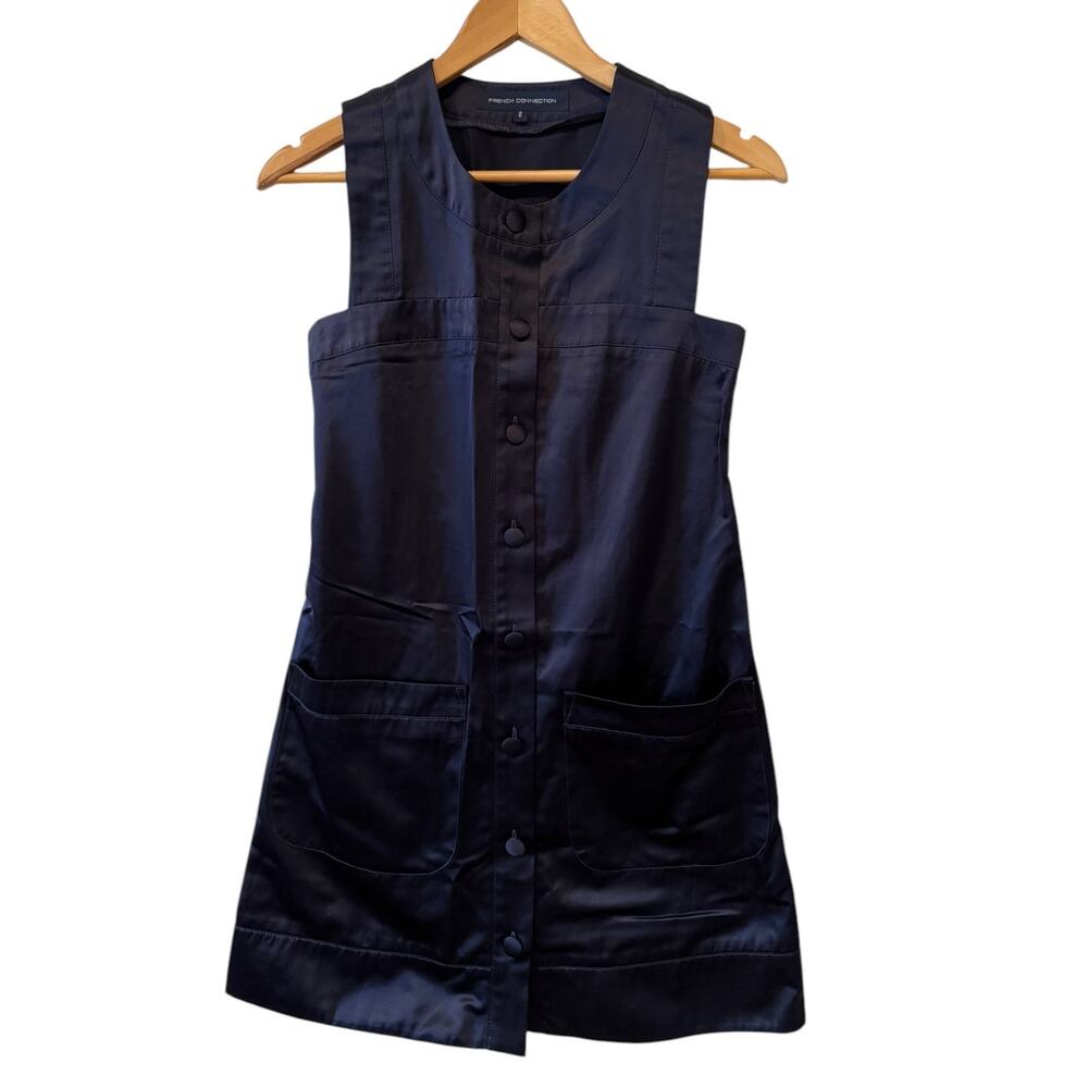 French Connection Mod Button front Mini Dress Navy Blue 2
